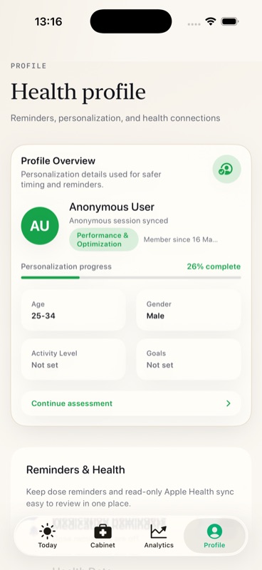 Stack My Med — Anonymous health profile