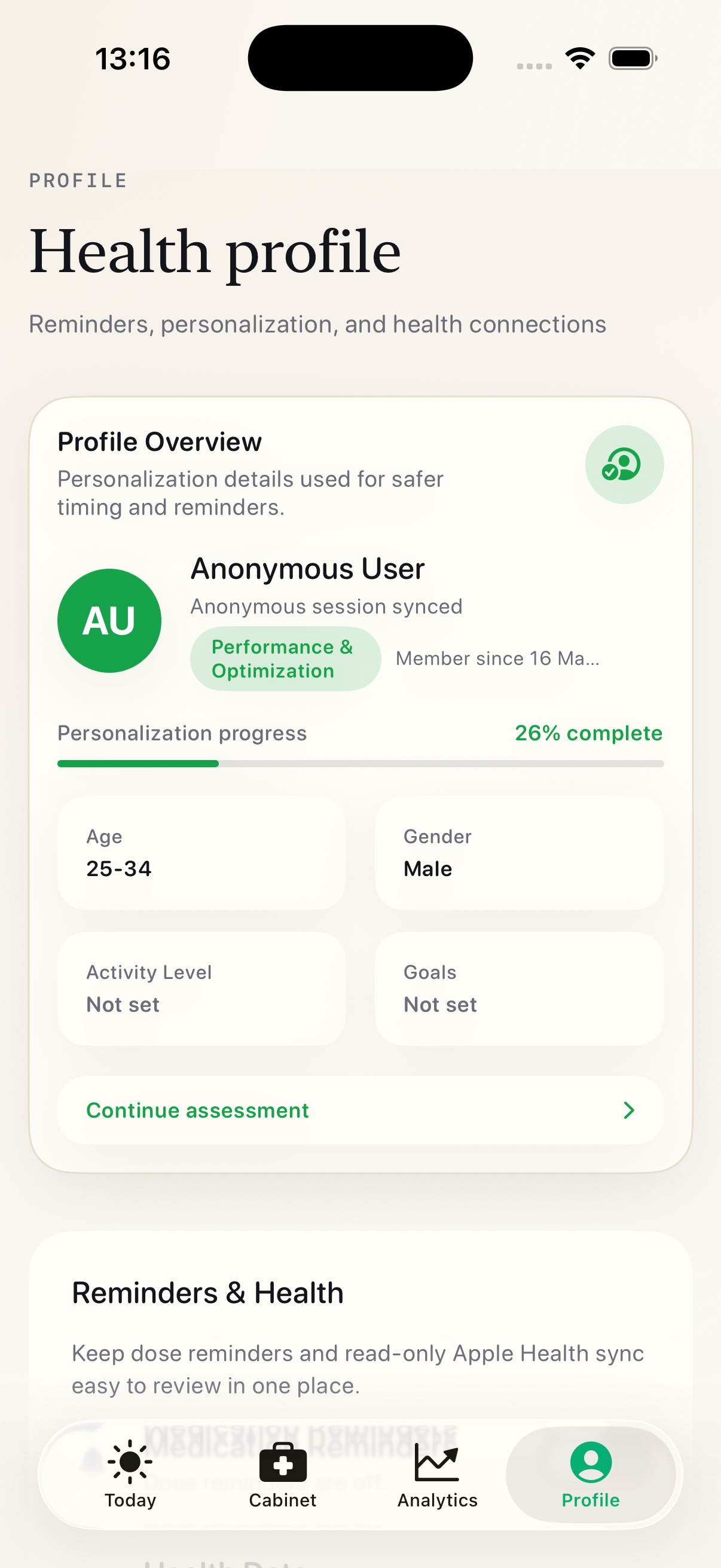 Stack My Med — Anonymous health profile