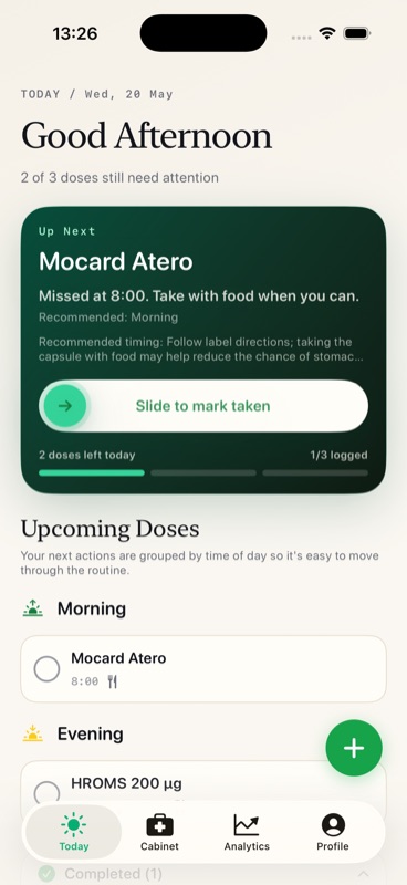 Stack My Med — Today with Up Next timing card