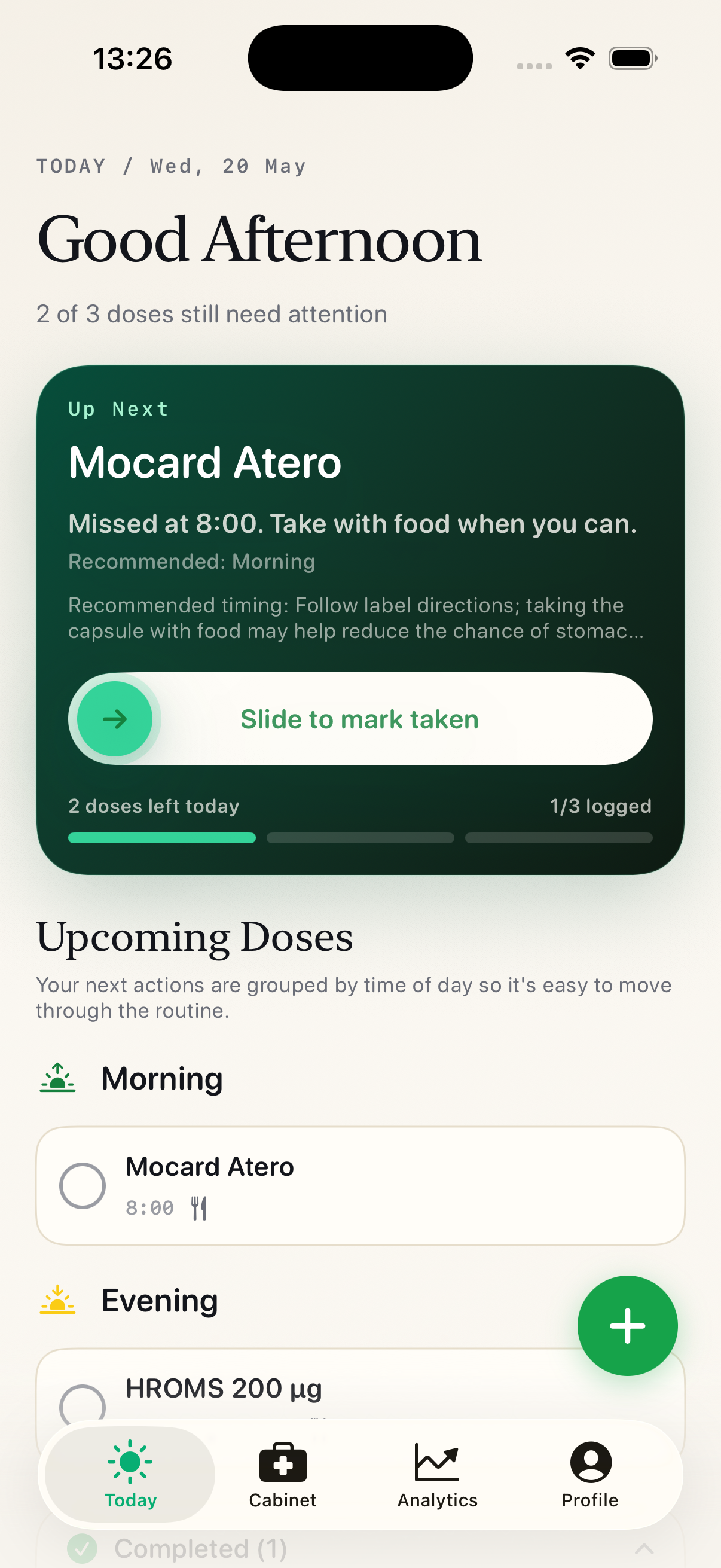 Stack My Med — Today with Up Next timing card